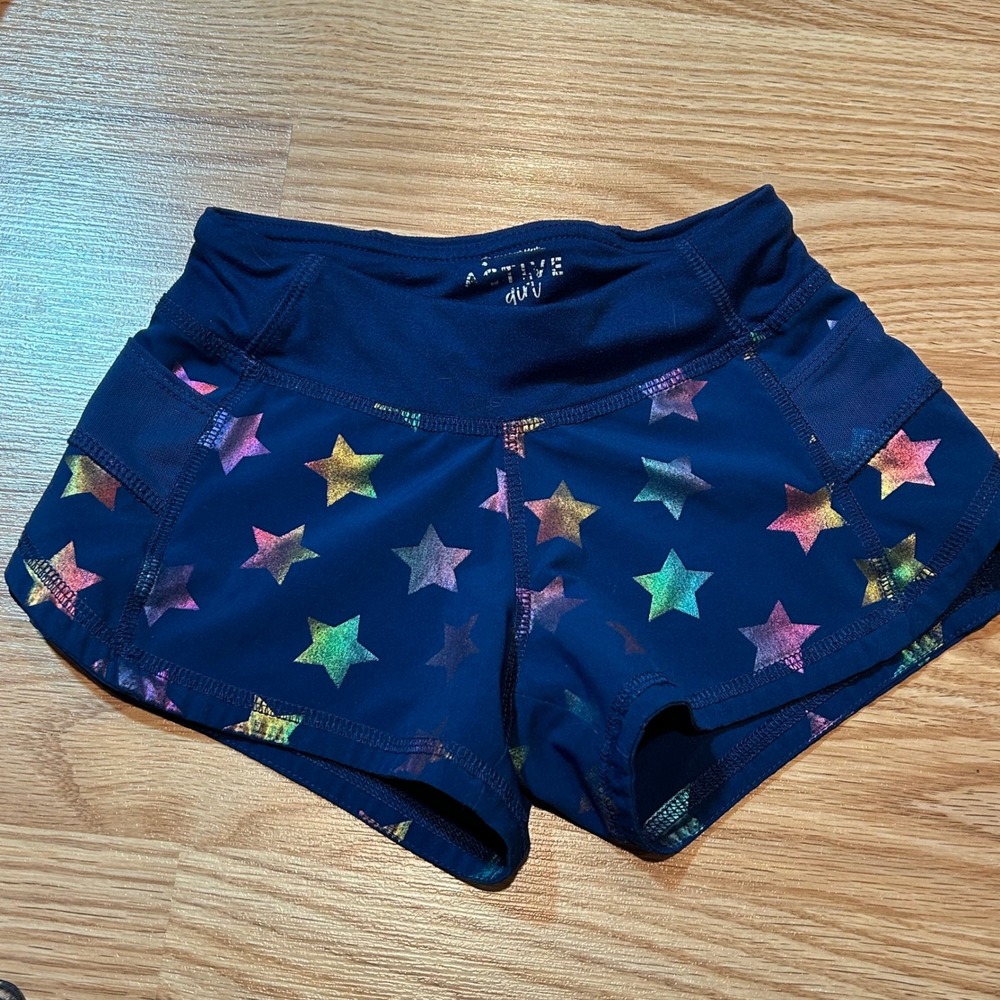 Member's Mark Active Girl Navy Blue Iridescent Foil Star Athletic Shorts Size 4